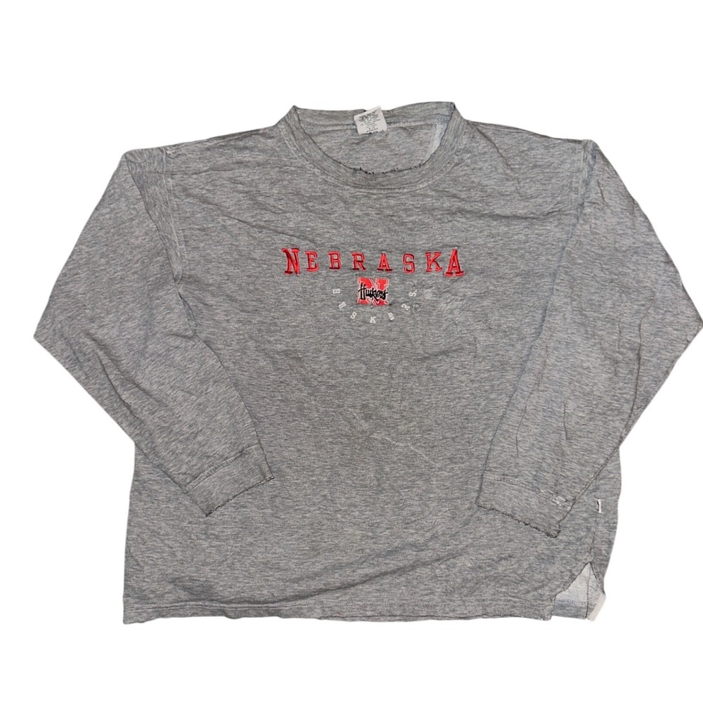 Vintage Red Oak Nebraska Huskers Long Sleeve Shirt Gray XL Distressed College